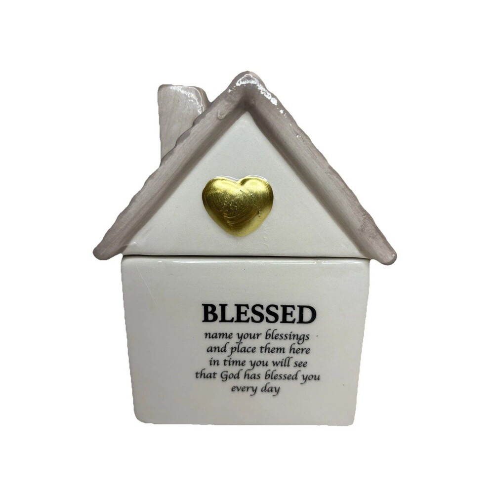 Blessed Ceramic Prayer Box House Shape Gratitude Keepsake Christian Gift.